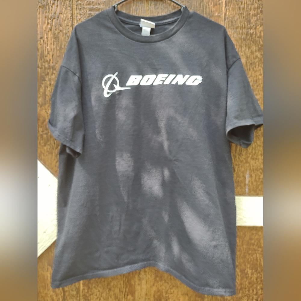 Boeing Black Spell Out Logo T Shirt Mens XL